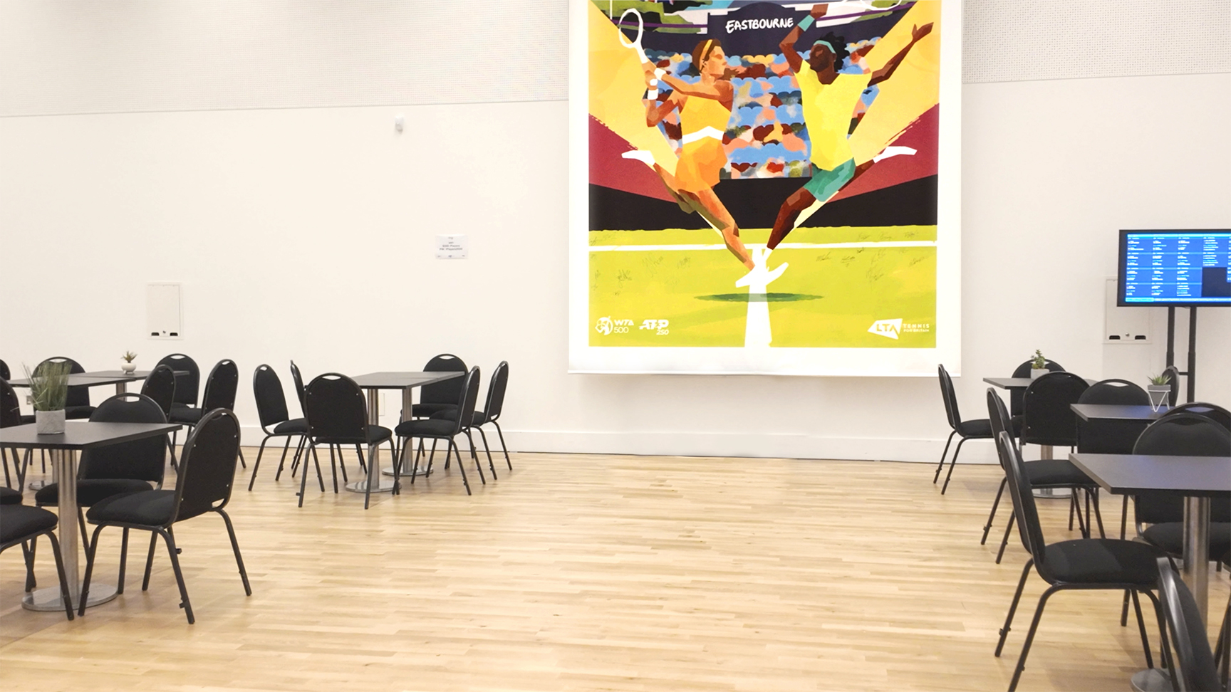 Large tennis artwork installed in the players’ dining room at Devonshire Park for the Eastbourne Tennis Tournament, produced by Beautiful LFP.