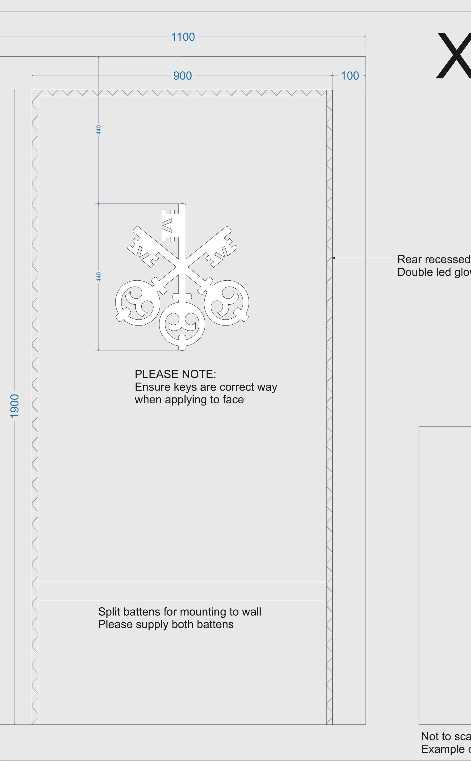 Digital production drawing of UBS 3D wall signage showing scale, alignment, and mounting specifications by Beautiful LFP.